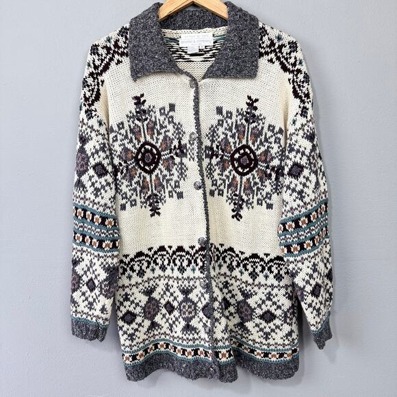 Vintage Jennifer & Co Chunky Hand Knitted Cardigan Size M Nordic Southwestern - Picture 1 of 11